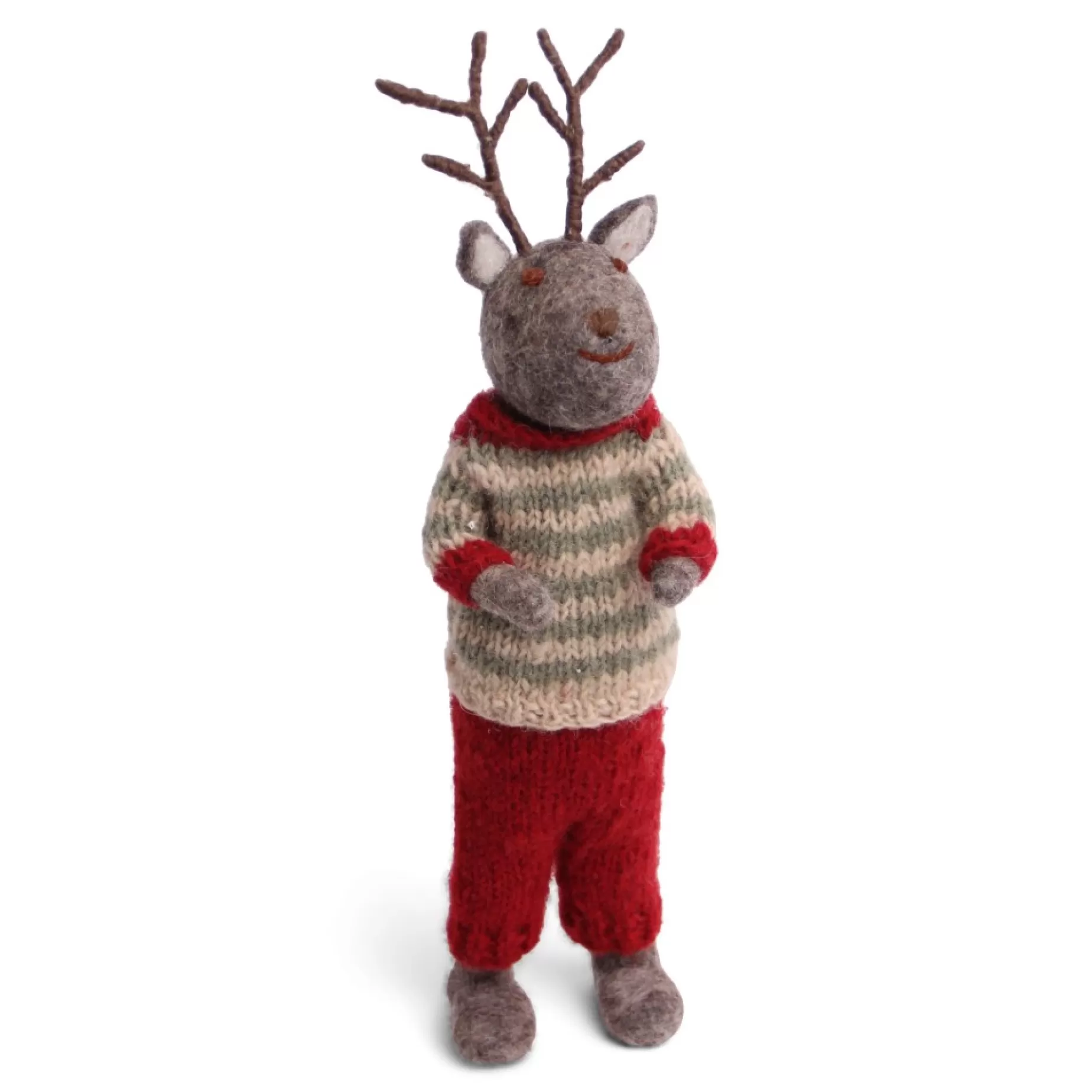 En Gry & Sif Christmas Figurine - Reindeer With Christmas - Large Sweater (Grey) - Boy | Felt Figurines