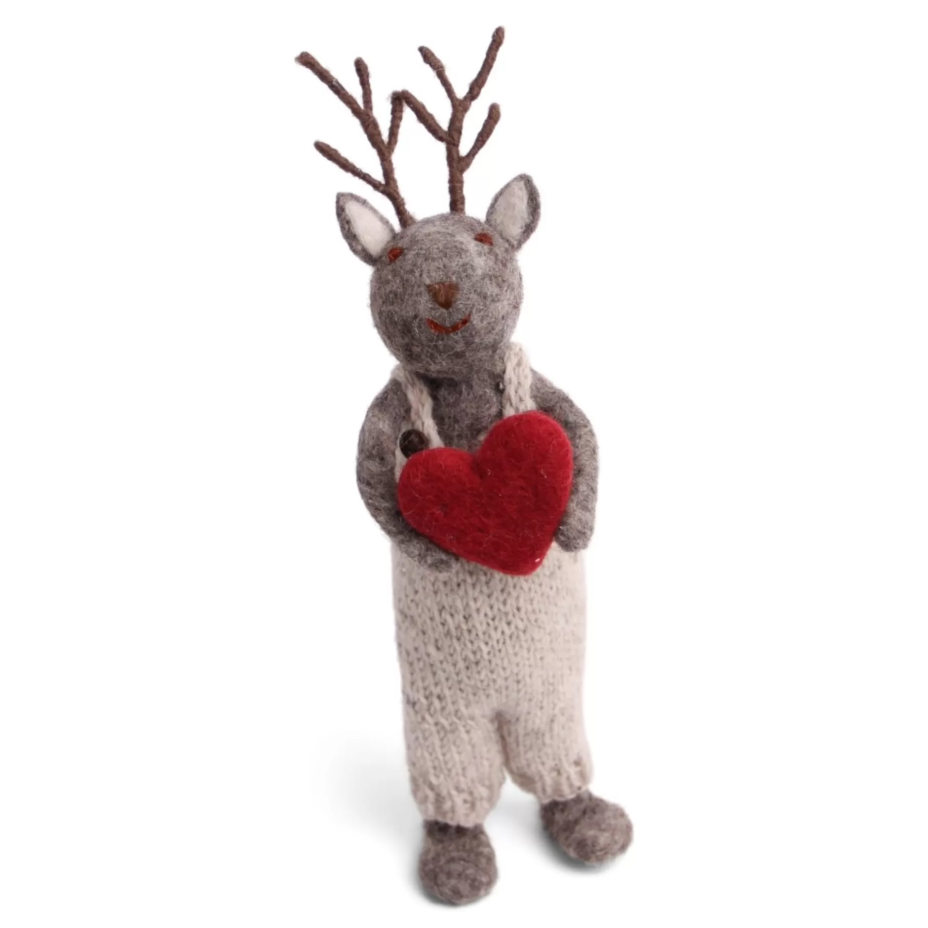 En Gry & Sif Christmas Figurine - Reindeer With Heart (Grey) - Large | Felt Figurines