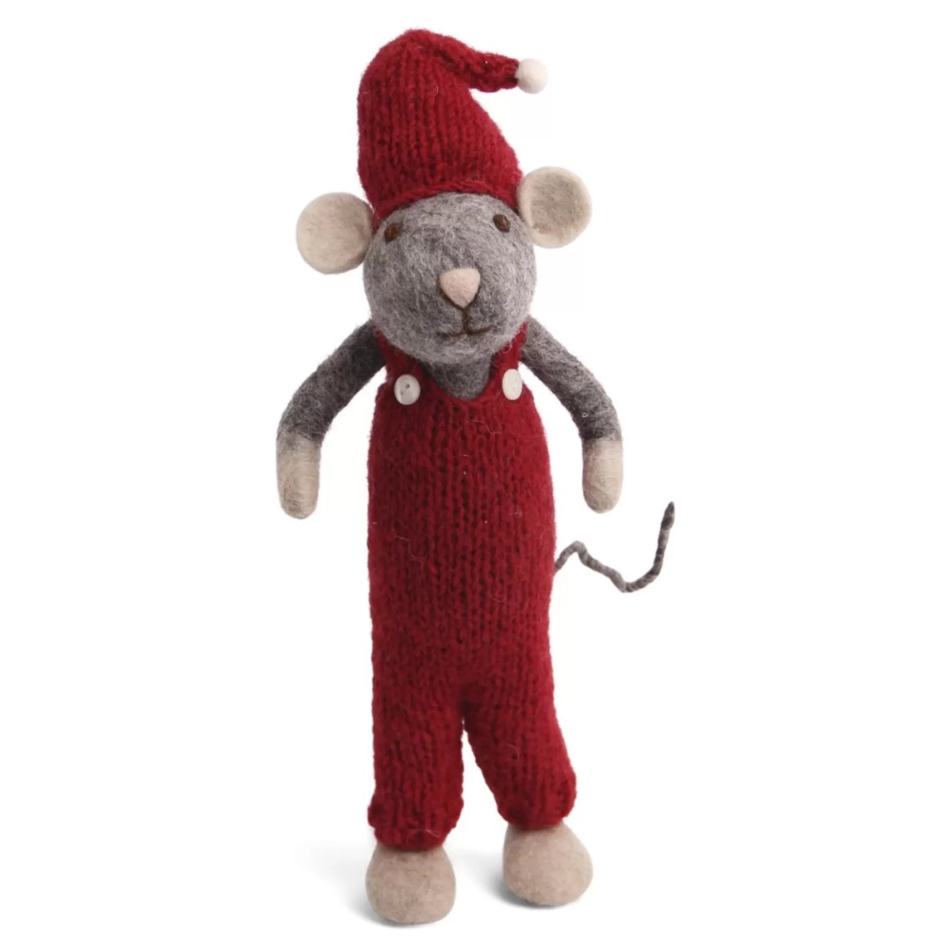 En Gry & Sif Christmas Figurine - Winter Mouse Boy (Large) With Overalls | Felt Figurines