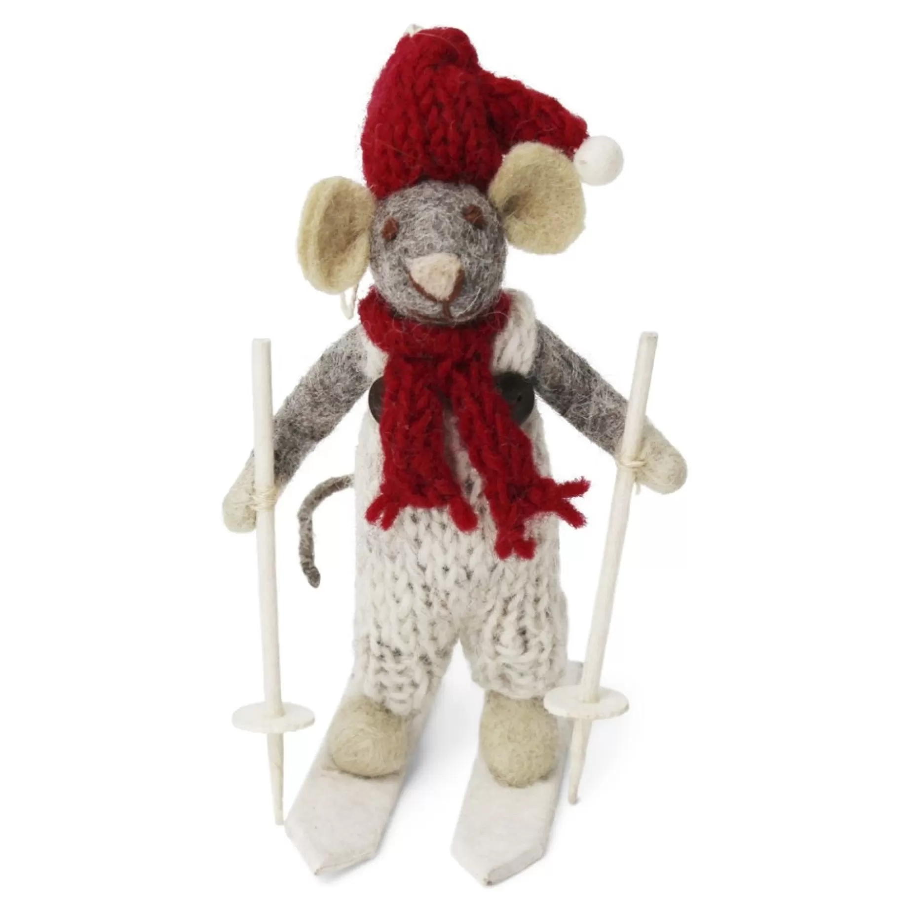 En Gry & Sif Christmas Figurine - Winter Mouse Boy (Small) On Ski'S (Grey) | Felt Figurines