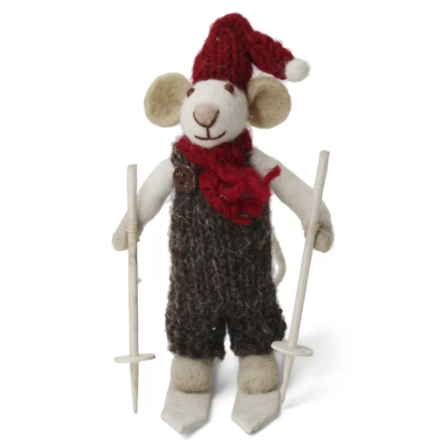 En Gry & Sif Christmas Figurine - Winter Mouse Boy (Small) On Ski'S (White) | Felt Figurines