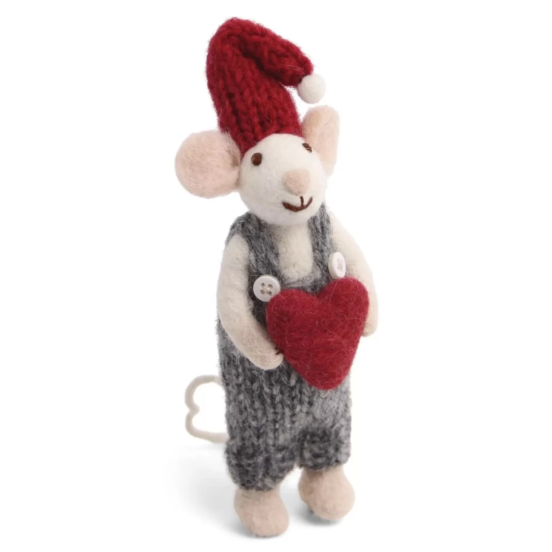 En Gry & Sif Christmas Figurine - Winter Mouse Boy (Small) With Heart (White) | Felt Figurines