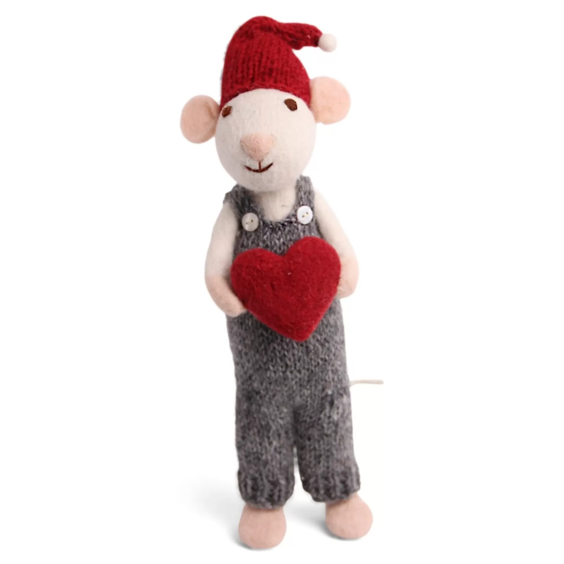 En Gry & Sif Christmas Figurine - Winter Mouse With Heart (White) - Large | Felt Figurines