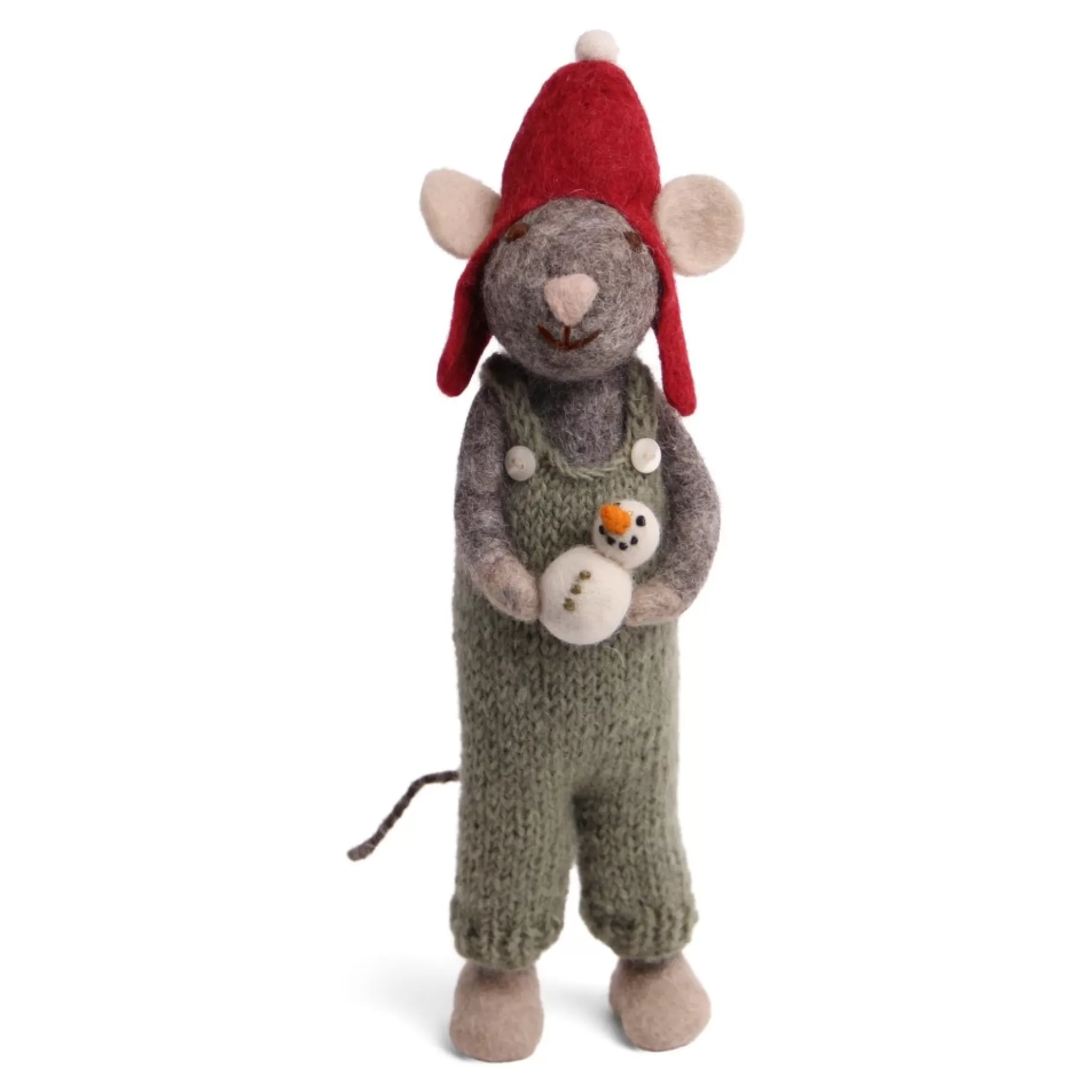 En Gry & Sif Christmas Figurine - Winter Mouse With Snowman (Grey) - Large | Felt Figurines