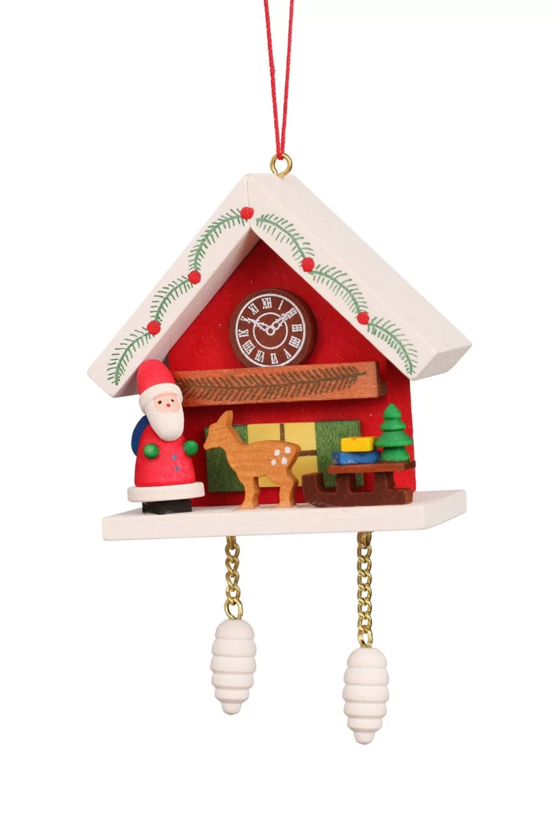 Christian Ulbricht Cuckoo Clock - Santa And Reindeer Under Snow-Capped Roof - Christmas Tree Decoration | All Tree Decorations