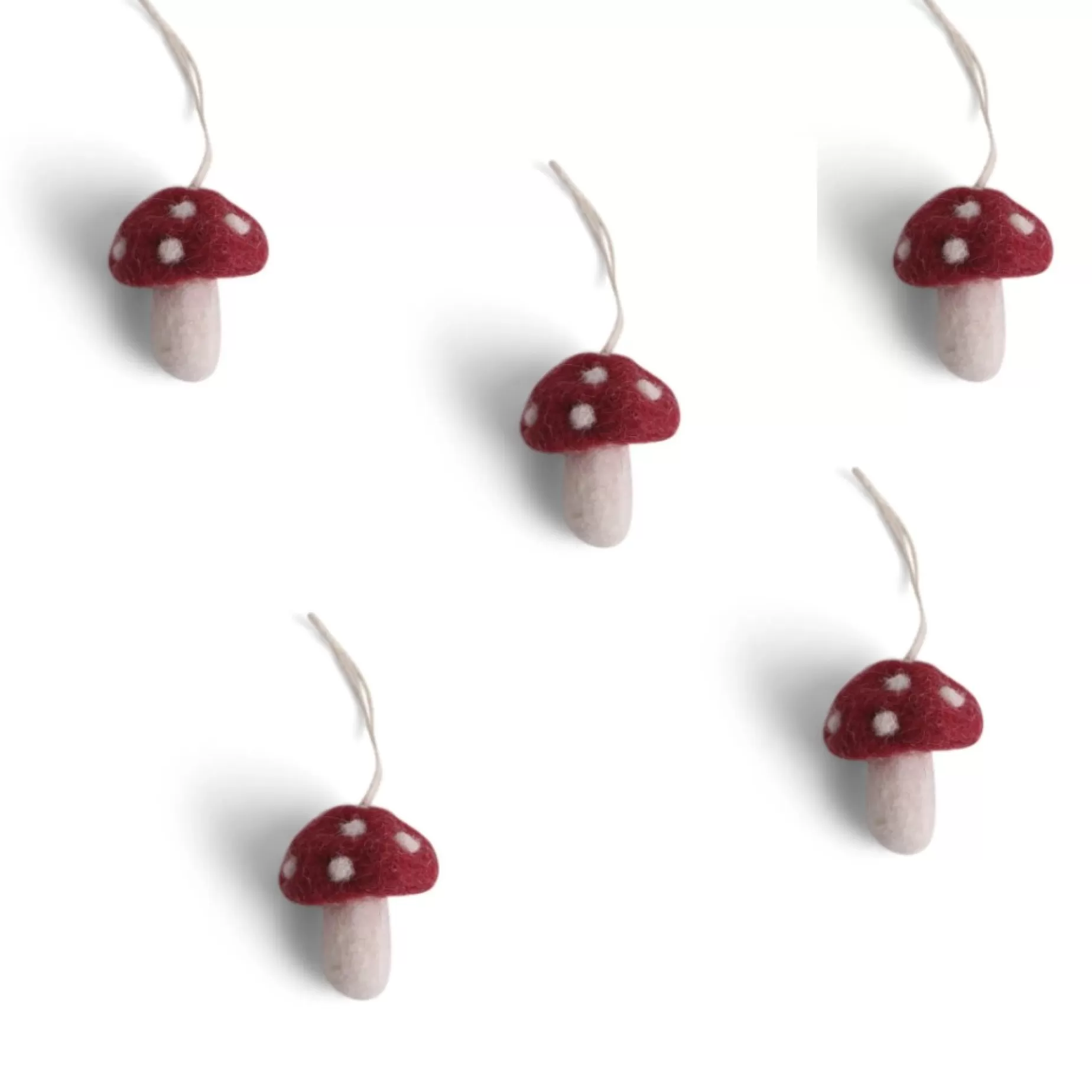 En Gry & Sif Fall And Christmas Hanging Decoration - Mushrooms With Red Caps (Set Of 5) | Felt Christmas Tree Decorations