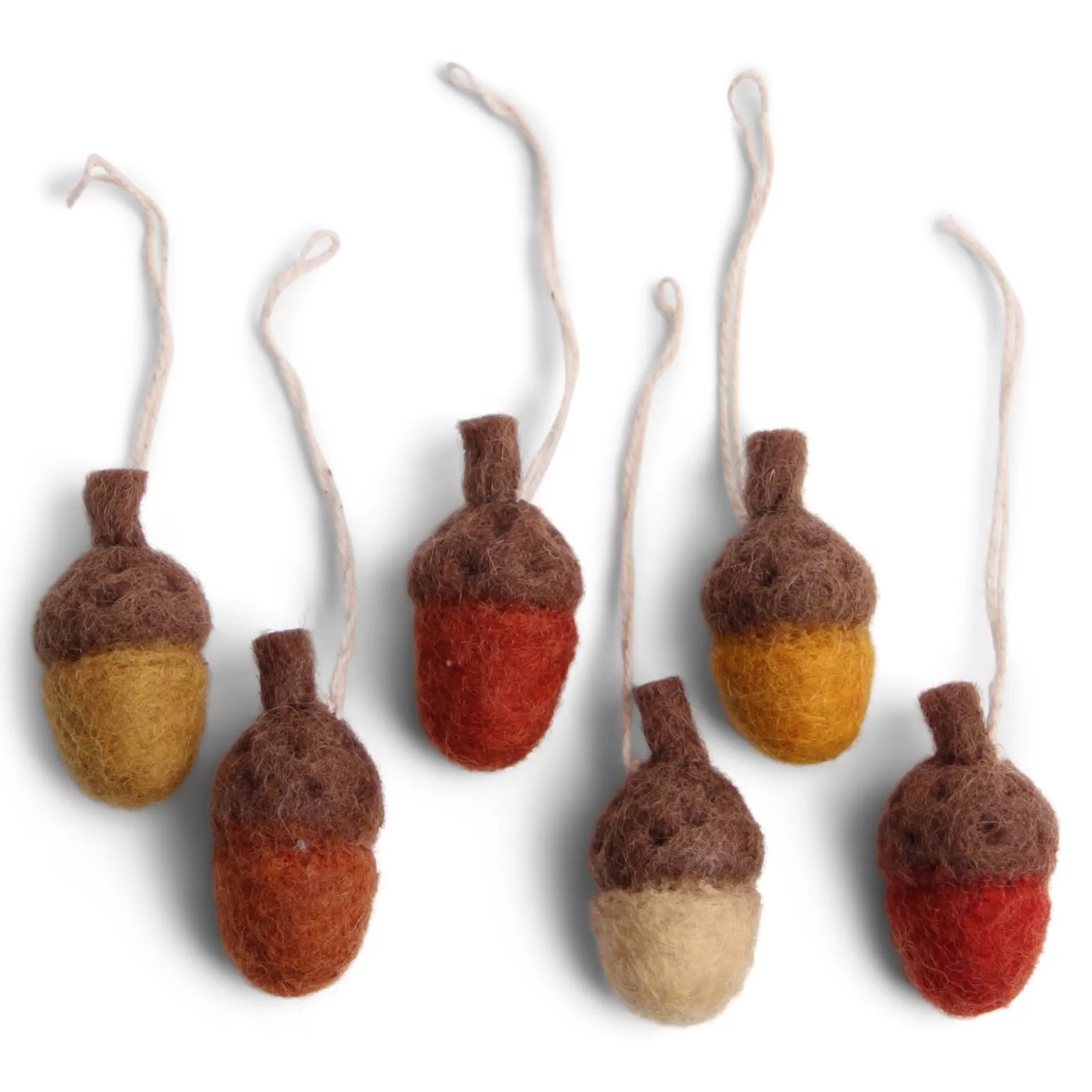 En Gry & Sif Fall Hanging Decoration - Little Acorns In Russet Tones (Set Of 6) | Felt Christmas Tree Decorations