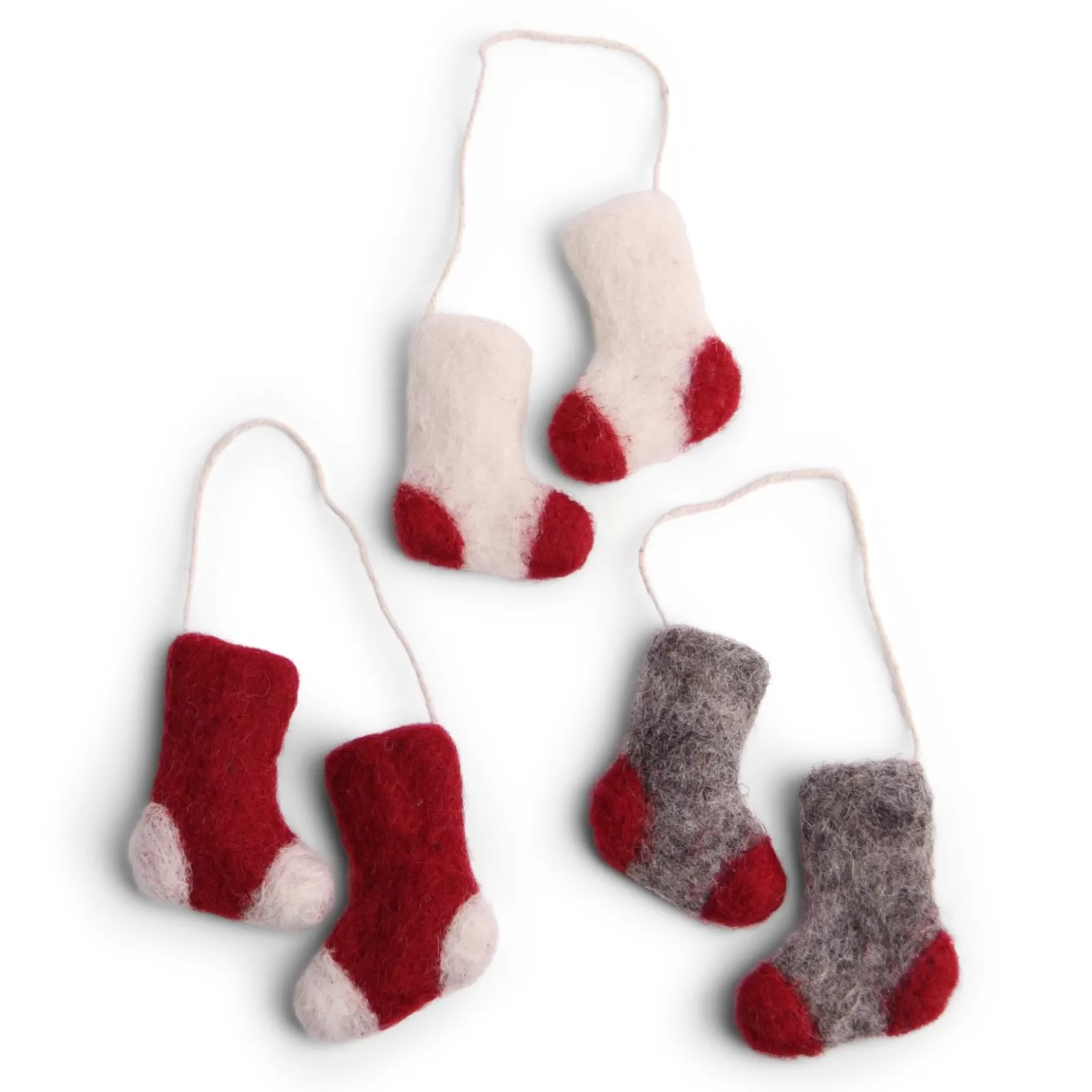 En Gry & Sif Felt Christmas Tree Decoration - Adorable Socks (Set Of 3 Pairs) | Felt Christmas Tree Decorations