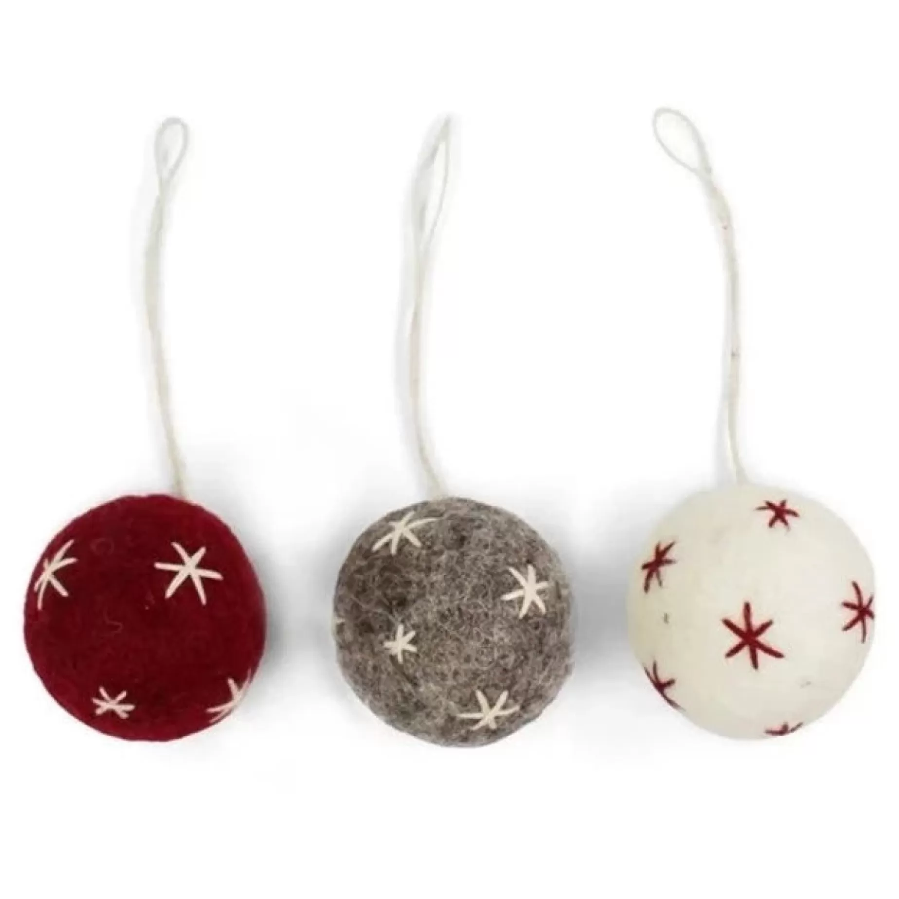En Gry & Sif Felt Christmas Tree Decoration - Baubles With Starry Stiching (Set Of 3) | Felt Christmas Tree Decorations