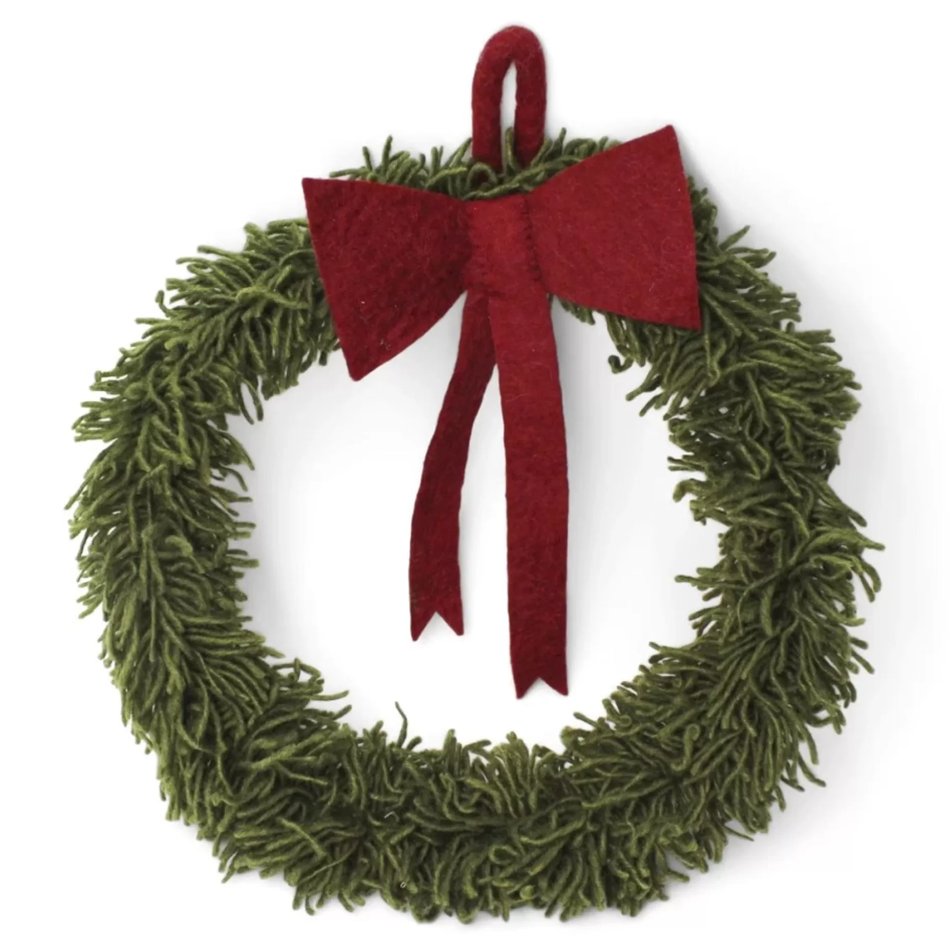 En Gry & Sif Felt Christmas Wreath - Green Wreath With Red Bow (Large) | Wreaths