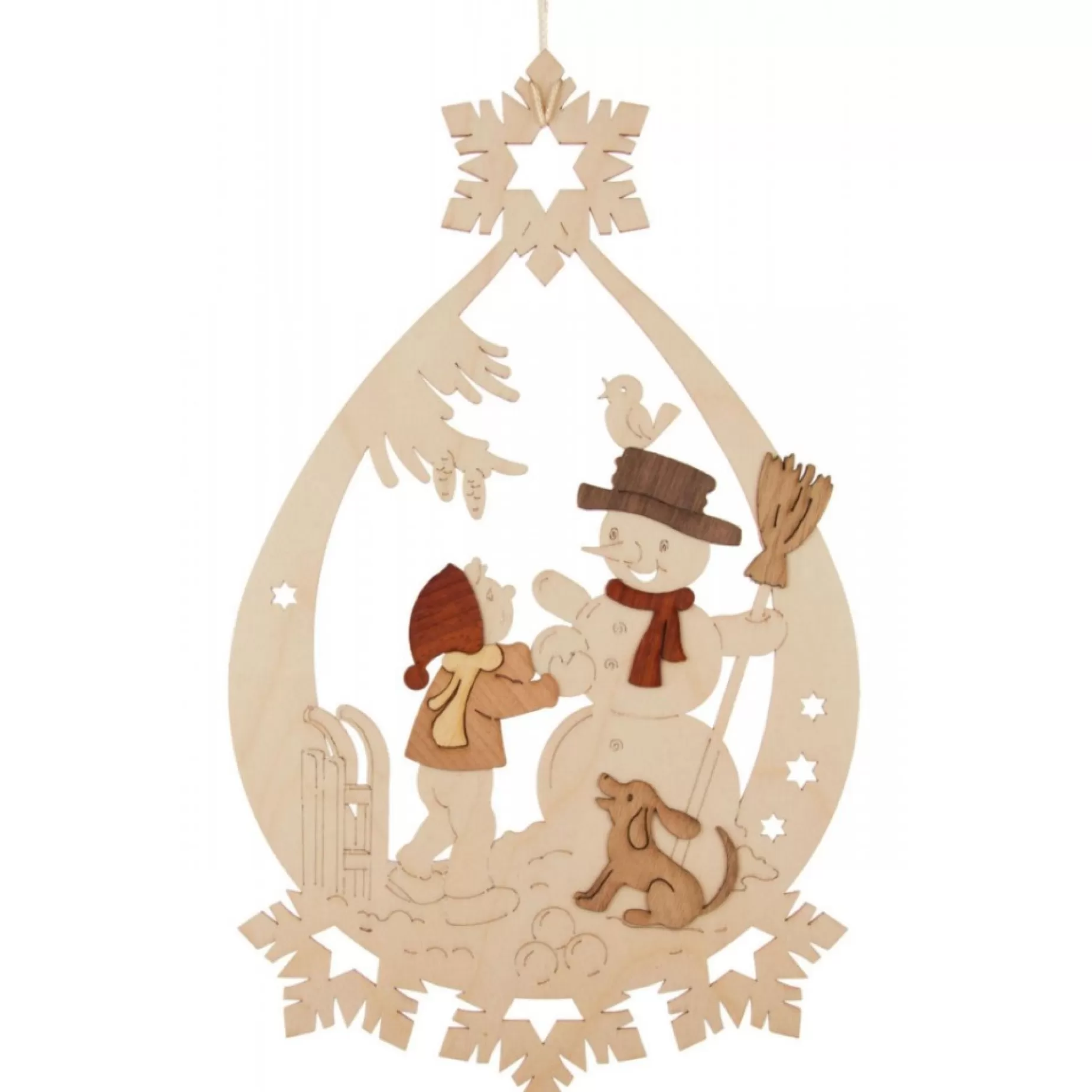 Erzgebirge Handarbeit Window Decoration - Child Building A Snowman | Window Decorations